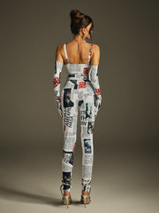 Haldrix Spaghetti Printed Jumpsuit With Gloves