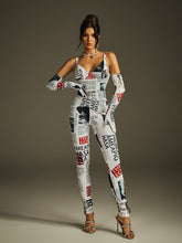 Haldrix Spaghetti Printed Jumpsuit With Gloves