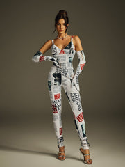 Haldrix Spaghetti Printed Jumpsuit With Gloves