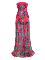 Alikae Strapless Floral Printed Maxi Dress In Purple