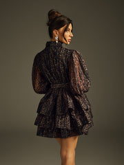 Hazra Folded Collar Printed Mini Dress