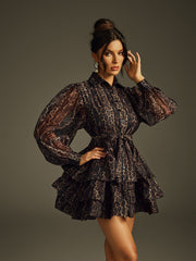 Hazra Folded Collar Printed Mini Dress