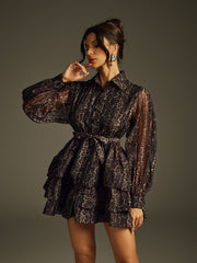 Hazra Folded Collar Printed Mini Dress