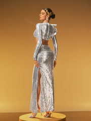 Hexis Long Sleeve Sequin Skirt Set