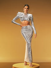 Hexis Long Sleeve Sequin Skirt Set