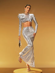 Hexis Long Sleeve Sequin Skirt Set
