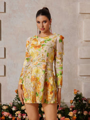 Holren Long Sleeve Flower Embroidered Mini Dress