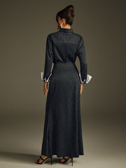 Hryixel Folded Collar Stripe Skirt Set