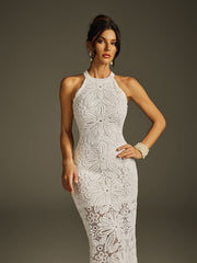 Hyren Halterneck Embroidered Midi Dress