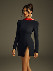 Hyrithia Folded Collar Backless Mini Dress