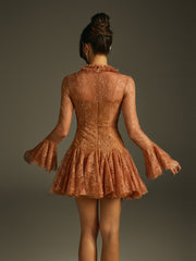 Ildrak Bell Sleeve Lace Sequin Mini Dress