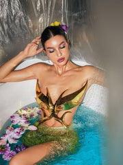 Ilya Butterfly Glossy Armor Top In Gold