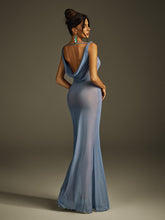 Ilyria Sleeveless Draped Mesh Maxi Dress