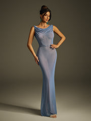 Ilyria Sleeveless Draped Mesh Maxi Dress