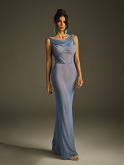 Ilyria Sleeveless Draped Mesh Maxi Dress