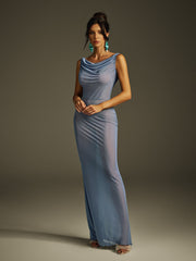 Ilyria Sleeveless Draped Mesh Maxi Dress