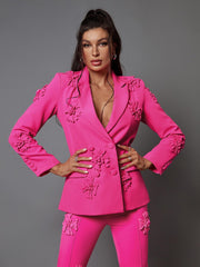 Indiana Floral Embellished Blazer Set In Hot Pink