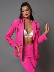 Indiana Floral Embellished Blazer Set In Hot Pink