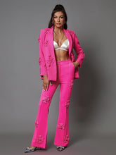 Indiana Floral Embellished Blazer Set In Hot Pink