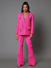 Indiana Floral Embellished Blazer Set In Hot Pink
