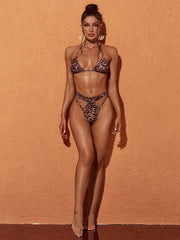 Indigo Leopard Printed Bikini Three Piece Set