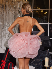 Iole Halterneck Flower Mini Dress