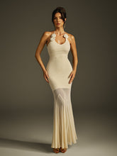 Iryndra Halterneck Flower Mesh Maxi Dress