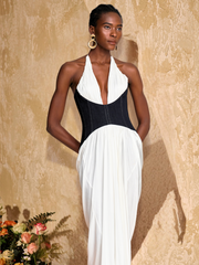 Ivie V Neck Ruched Split Maxi Dress