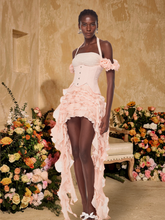 Ivria Halterneck Ruffled Draped Dress