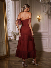 Izumi Fringe Bandage Maxi Dress In Maroon