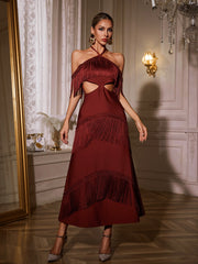 Izumi Fringe Bandage Maxi Dress In Maroon