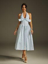 Izvara Halterneck Bow Stripe Midi Dress