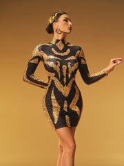 Jaelira High Neck Rhinestone Mini Dress