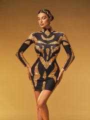 Jaelira High Neck Rhinestone Mini Dress