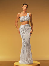 Jaelthar One Shoulder Sequin Skirt Set In White
