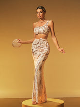 Jaelthar One Shoulder Sequin Skirt Set In Apricot