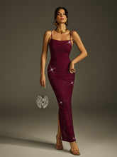 Jaeris Spaghetti Rhinestone Split Maxi Dress