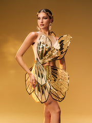 Jaidlynn Butterfly Embellished Cutout Mini Dress In Gold