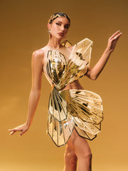 Jaidlynn Butterfly Embellished Cutout Mini Dress In Gold