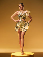 Jaidlynn Butterfly Embellished Cutout Mini Dress In Gold