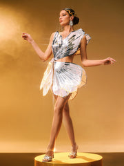 Jaidlynn Butterfly Embellished Cutout Mini Dress In Silver