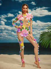 Jamshid Long Sleeve Flower Mesh Jumpsuit