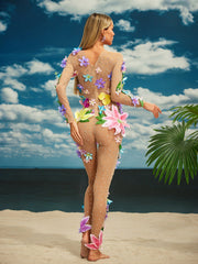 Jamshid Long Sleeve Flower Mesh Jumpsuit