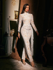 Jaren Long Sleeve Lace Draped Jumpsuit