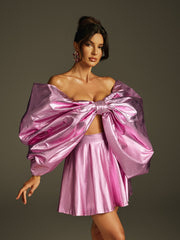 Jazrik Bow Metallic Skirt Set