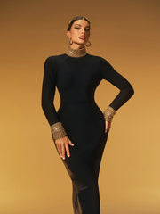 Jexor High Neck Pearl Bandage Maxi Dress