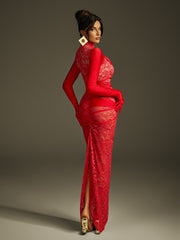 Jeyra Lace Split Maxi Dress With Gloves