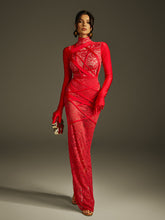 Jeyra Lace Split Maxi Dress With Gloves