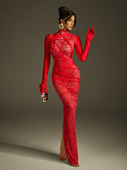 Jeyra Lace Split Maxi Dress With Gloves