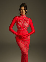 Jeyra Lace Split Maxi Dress With Gloves